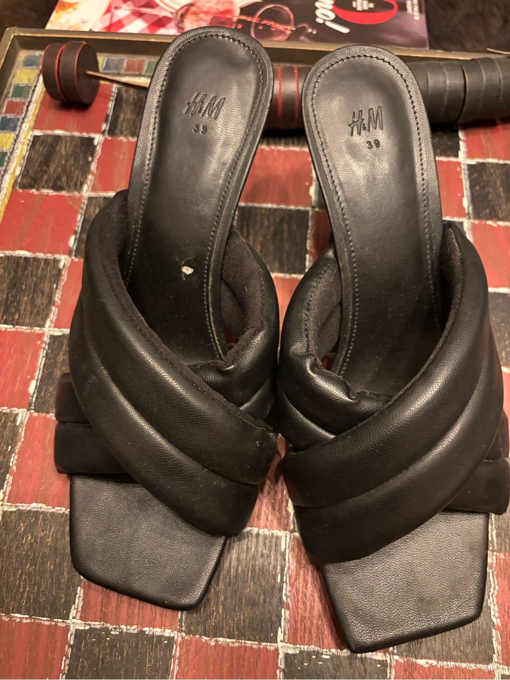 H&M Black Padded Crossover Slide Mules